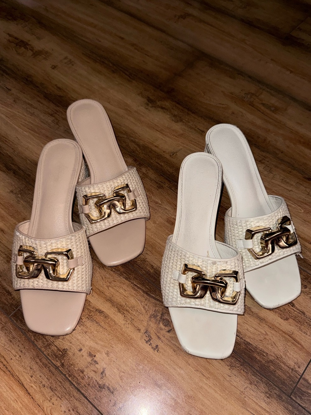 Women's Beige Slide Sandals with Gold Chain Accent (2 pairs!)